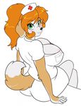  anthro big_breasts breasts brown_fur canine cleavage clothed clothing dog female fur green_eyes hair hi_res huge_breasts kibbles long_hair looking_at_viewer mammal multicolored_fur nurse orange_hair skidd slightly_chubby solo two_tone_fur uberquest white_fur 