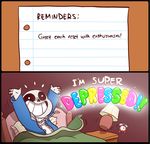  2koma alarm_clock bed clock comic commentary english falling grin highres hood hoodie lamp mudkipful paper parody rainbow_text sans skeleton smile spoilers sticky_note undertale waking_up 