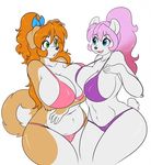  anthro big_breasts bikini breast_squish breasts breasts_frottage brown_fur canine clothing dog duo female fur green_eyes hair hi_res huge_breasts kibbles koala long_hair mammal marsupial multicolored_fur orange_hair skidd slightly_chubby swimsuit thick_thighs two_tone_fur uberquest white_fur wide_hips 