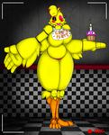  animatronic anthro avian beakless bib big_breasts bird blush breasts chicken clothing cupcake_(fnaf) cute eyeshadow feathers five_nights_at_freddy&#039;s five_nights_at_freddy&#039;s_2 heartman98 hi_res lips looking_at_viewer machine makeup one_eye_closed panties robot smile solo thick_thighs toy_chica_(fnaf) underwear video_games wide_hips wink 