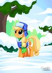 2016 applejack_(mlp) cute earth_pony equine female feral friendship_is_magic hi_res horse mammal my_little_pony mysticalpha pony snow solo winter 