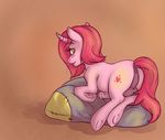  &lt;3 anus backsack balls blush butt cutie_mark dock equine erection fan_character feral fur girly hair hooves horn looking_back lying male mammal my_little_pony penis perineum pillow pink_fur pink_hair ponsex presenting presenting_hindquarters simple_background solo underhoof unicorn yellow_eyes 