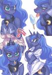  2016 anthro anthrofied areola blush clothed clothing cutie_mark equine female food friendship_is_magic hair hair_dryer half-closed_eyes hoihoi horn long_hair looking_at_viewer mammal my_little_pony open_mouth popsicle princess_luna_(mlp) simple_background smile solo sweat tongue tongue_out unicorn white_background 
