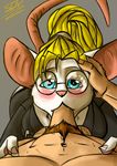 anthro big_breasts big_butt blonde_hair blue_eyes blush breasts butt clothed clothing djpuppeh duo eyewear fellatio female first_person_view glasses hair hi_res holding_head human male male/female mammal mouse office_lady oral ponytail rodent sex wide_hips 