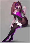  anthro big_breasts breasts clothing female half-closed_eyes hi_res lagomorph legwear looking_at_viewer mammal rabbit simple_background smile solo thigh_highs vexstacy 