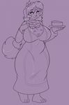  anthro big_breasts breasts canine clothed clothing cosplay dog female food fur hair hi_res huge_breasts kibbles long_hair mammal monochrome pie robe skidd slightly_chubby solo thick_thighs toriel uberquest undertale video_games wide_hips 