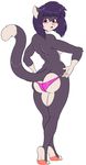  anthro big_butt blush breasts butt cat clothed clothing feline female fur hair hi_res looking_at_viewer mammal multicolored_fur muscular purple_fur purple_hair red_eyes sesame_akane side_boob skidd skimpy solo thong topless two_tone_fur uberquest white_fur 