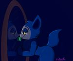  2016 blue_fur eerie_(telemonster) fur looking_at_mirror male mirror narcissism solo stoopideer telemonster tongue tongue_out 