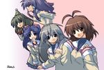  bad_id bad_pixiv_id blue_hair brown_hair clannad fujibayashi_kyou furukawa_nagisa green_hair hat hikarizaka_private_high_school_uniform ibuki_fuuko ichinose_kotomi kageaki long_hair multiple_girls party_hat purple_hair sakagami_tomoyo school_uniform short_hair silver_hair 