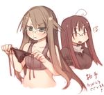  ahoge arima_senka arima_senne black_panties blood brown_hair glasses green_eyes kashiwamochi_yomogi multiple_girls nosebleed original panties sketch translated underwear 