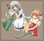  crossover gintama izayoi_sakuya kagura_(gintama) maid multiple_girls nia_(littlestars) ribbon thighhighs touhou 