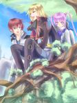  2boys asbel_lhant bad_id bad_pixiv_id blonde_hair blue_eyes brown_hair heterochromia miyama_kiri multiple_boys purple_eyes purple_hair richard_(tales) sitting sophie_(tales) tales_of_(series) tales_of_graces twintails yellow_eyes 