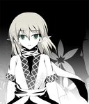  blonde_hair expressionless green_eyes looking_at_viewer meneru mizuhashi_parsee monochrome parted_lips pointy_ears scarf short_hair solo spot_color touhou upper_body 