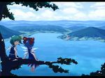  ^_^ arm_support back barefoot cirno closed_eyes daiyousei from_behind gensoukyou happy in_tree lake landscape letterboxed misty_lake multiple_girls no_nose scarlet_devil_mansion scenery sitting sitting_in_tree touhou tree tsuyuki_(yukitgraph) wallpaper wings 