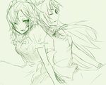  bad_id bad_pixiv_id braid chinese_clothes closed_eyes green green_background highres hong_meiling izayoi_sakuya long_hair maid_headdress midushiro monochrome multiple_girls open_mouth profile short_hair short_sleeves simple_background sketch smile touhou wince 