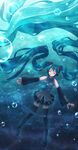 aqua_hair bad_id bad_pixiv_id bubble closed_eyes detached_sleeves hatsune_miku headset highres legs long_hair necktie skirt solo thighhighs twintails underwater very_long_hair vocaloid wet wet_clothes yakka zettai_ryouiki 
