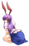  animal_ears aoinagi bunny_ears long_hair muscle purple_hair red_eyes reisen_udongein_inaba skirt solo touhou 