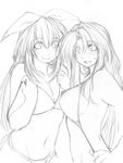  copyright_request greyscale keshin long_hair monochrome multiple_girls sketch smile 