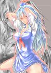 aritoki_ritsu blue_hair breasts cleavage face kamishirasawa_keine long_hair medium_breasts solo touhou zoom_layer 