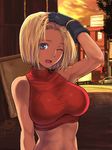  bad_id bad_pixiv_id blonde_hair blue_eyes blue_mary breasts dusk enomoto_hidehira fatal_fury fingerless_gloves gloves large_breasts one_eye_closed short_hair smile solo the_king_of_fighters 