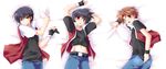  ass bad_id bad_pixiv_id bed black_hair brown_hair dakimakura fingerless_gloves gloves highres lying male_focus mayokichi midriff multiple_boys multiple_persona navel pixiv_red pokemon pokemon_(game) pokemon_frlg pokemon_rgby pokemon_special red_(pokemon) red_(pokemon_frlg) red_(pokemon_rgby) red_eyes 