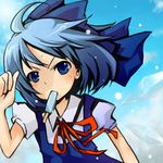  cirno food mouth_hold popsicle ruhika solo sweat touhou 