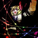  blonde_hair crazy darkness gradient hair_ribbon open_mouth outstretched_arms outstretched_hand red_eyes ribbon rumia short_hair smile solo spread_arms tobi_(discharge_cycle) touhou 
