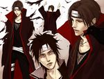  black_hair coat headband lily_(artist) long_sleeves male_focus multiple_boys naruto naruto_(series) simple_background uchiha_itachi uchiha_sasuke upper_body white_background 