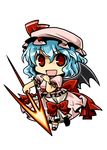  bat_wings blue_hair chibi full_body hat md5_mismatch red_eyes remilia_scarlet ribbon socha solo spear_the_gungnir touhou transparent_background wings 