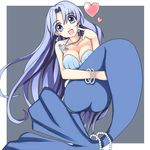  :d ass blue_eyes blue_hair bracelet breasts cleavage earrings framed grey_background head_tilt heart jewelry knees_on_chest large_breasts long_hair looking_at_viewer mermaid mermaid_melody_pichi_pichi_pitch miru mole mole_under_eye monster_girl necklace noel_(mermaid_melody_pichi_pichi_pitch) open_mouth pearl pendant seashell shell shell_bikini simple_background smile solo 