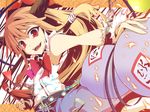  cuffs dutch_angle gourd horns ibuki_suika koumei_(harmonizer) long_hair orange_hair red_eyes solo touhou 