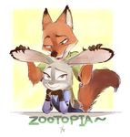  anthro canine clothed clothing cute disney duo female flat_chested fox fur ganym0 green_eyes grey_fur judy_hopps lagomorph long_ears male mammal nick_wilde orange_fur police_uniform purple_eyes rabbit smile tight_clothing uniform zootopia 