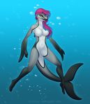  anthro breasts cetacean dolphin featureless_breasts featureless_crotch female gradient_background hair half-closed_eyes looking_at_viewer mammal marine multicolored_hair navel nude orange04 simple_background solo underwater water yellow_eyes 