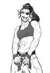  2016 anthro black_and_white clothed clothing eye_patch eyewear fangs female fish hair kkhoppang long_hair marine midriff monochrome muscular muscular_female navel open_mouth ponytail scar sharp_teeth simple_background sketch solo standing teeth tongue undertale undyne video_games 
