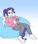  2016 alternate_hairstyle anthro anthrofied blue_eyes clothing equine eyelashes feathered_wings feathers female friendship_is_magic glacierclear hair headphones hi_res horn mammal my_little_pony purple_hair rarity_(mlp) sitting smile solo sweater winged_unicorn wings 