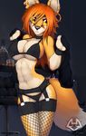  2016 alcohol amber_eyes anthro beverage big_breasts black_nose bottle bra breasts canine cleavage clothed clothing ear_piercing female fishnet food fox fur glass hair hi_res jacket legwear lips long_hair looking_back macmegagerc mammal navel orange_hair panties piercing sandra_(macmegagerc) side_boob solo standing stockings under_boob underwear undressing whiskey white_fur yellow_fur 