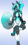  absurd_res android anthro breasts collar ear_piercing female gradient_background hair helix hi_res long_hair machine nipples piercing pussy raykayra robot simple_background smile solo standing white_background 