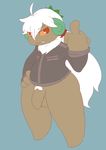  aliasing alternate_version_available annoyed anthro anthrofied balls barefoot bottomless caprine clothed clothing eternallytardy featureless_legs flaccid flat_colors horn jacket male mammal middle_finger nintendo penis pok&eacute;mon pubes solo standing uncut video_games whimsicott 