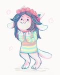  chocorutt cute female flower grey_hair hair hi_res monster plant rose simple_background solo striped_shirt tem temmie_(undertale) undertale video_games 