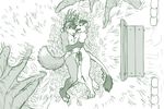 2016 absurd_res anthro autumn bench bird&#039;s-eye_view canine cat cervine cuddling deer deerfox detailed_background digital_drawing_(artwork) digital_media_(artwork) dipstick_tail duo ecaflip erection feline fox frottage grass hi_res high-angle_view leaf leaves licking lying male male/male mammal mm monochrome multicolored_tail nature nude on_side outside park roots russellallen_(artist) sex tail_tuft tongue tongue_out tree tuft watermark 