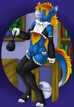  anthro bulge clothed clothing hi_res holding_object inside kazuzufur male skimpy solo unknown_species wyebird 