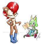  2008 boots breasts chibi-jen-hen chipmunk clothing cute duo emerald_the_iguana eyes_closed featureless_breasts female flat_chested footwear hand_on_hip iguana lizard mammal mostly_nude one_eye_closed reptile rodent sally_acorn scalie sitting sonic_(series) thigh_boots 