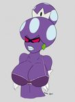  2015 alien big_breasts black_eyes bra breasts clothing crown ear_piercing female gloves hi_res kawmapkarma not_furry piercing princess_shroob purple_skin red_pupils ribbons shroob solo tiara underwear 