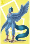  abstract_background anthro anthrofied articuno blue_eyes breasts claws digitigrade feathers female fur goldenemotions hi_res legendary_pok&eacute;mon neck_tuft nintendo nipples nude open_mouth pok&eacute;mon pussy solo tuft video_games watermark waving wide_hips wings 