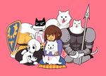  ambiguous_gender annoying_dog armor canine clothing cute damare dog dogamy dogaressa doggo female greater_dog group human lesser_dog male mammal melee_weapon monster pink_background polearm protagonist_(undertale) shield shirt simple_background spear tank_top toby_fox tongue tongue_out undertale video_games weapon 