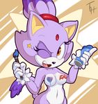  2016 anthro areola big_breasts blaze_the_cat breasts cat erect_nipples feline female hi_res mammal navel nipples one_eye_closed solo sonic_(series) the_other_half wink 