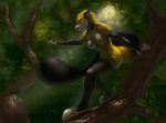  2016 anthro areola breasts cat collar feline female forest fur hair latex_(artist) looking_at_viewer mammal nipples nude outside pink_nose smile solo standing tree wood yellow_eyes yellow_fur 