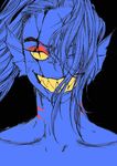  2016 anthro blue_skin fangs female fish gills hair hair_over_eye hi_res long_hair marine portrait scar sharp_teeth simple_background sketch smile solo teeth unbergae undertale undyne video_games yellow_eyes yellow_sclera 