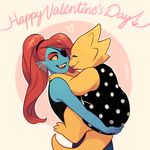  &lt;3 2016 alphys anthro clothed clothing cute dress duo eye_patch eyewear female female/female fish hair hi_res holidays marine menechi red_hair reptile scalie teeth undertale undyne valentine&#039;s_day video_games 