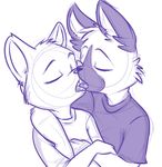  2013 ambiguous_gender anthro black_nose cat clothing digital_media_(artwork) duo eyebrows eyes_closed feline french_kissing fur kissing lonbluewolf mammal open_mouth shirt simple_background tongue tongue_out white_background 